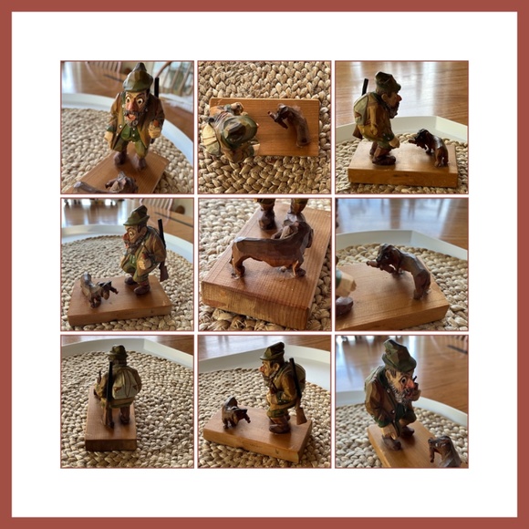 Vintage Germany painted wood carving Hunter w dachshund 🌭 Weiner dog w weiner - Picture 15 of 17